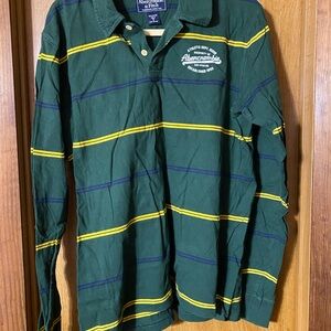 Abercrombie & Fitch Men's Green Shirt with Yellow and Blue Stripes